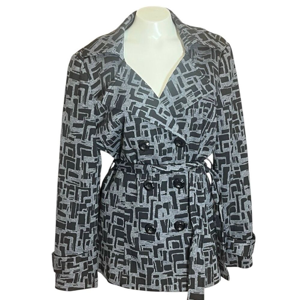 Sandro Black & Gray Geometric Belted Long Sleeve Jacket L